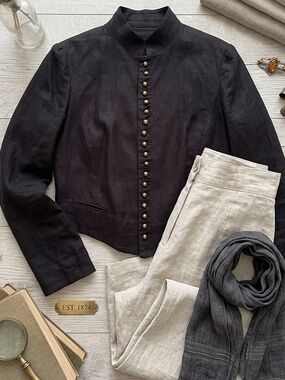 Lauren Ralf Lauren Linen Military Band Jacket S Minimalism Heritage Old Money